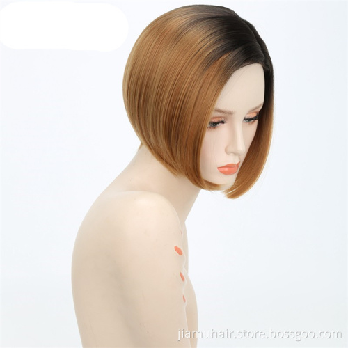 Ombre Blonde Straight Bobo Wigs For Women Synthetic Short Hair Red Wigs Female Short Wig Cosplay